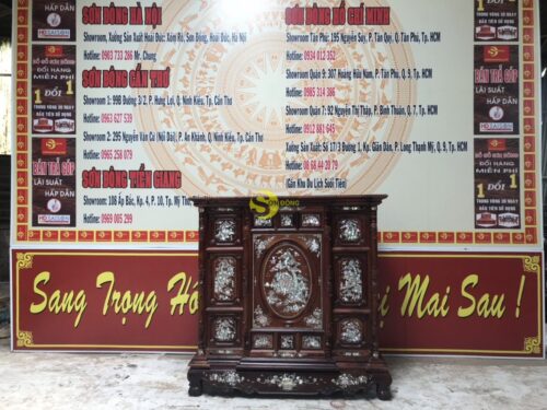 Tủ thờ cẩm lai 13 ô trám cẩn ốc 1.47m - SD520 - Ảnh 11