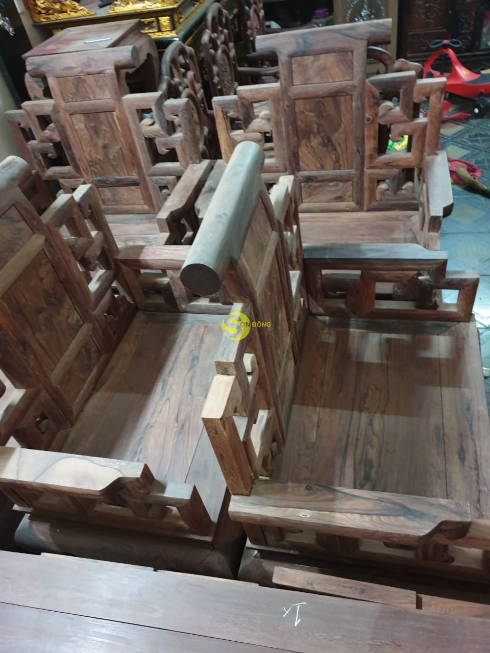 Bàn ghế gỗ cẩm lai xịn | mẫu sơn thuỷ 10 món chân 14 (Ảnh 4)