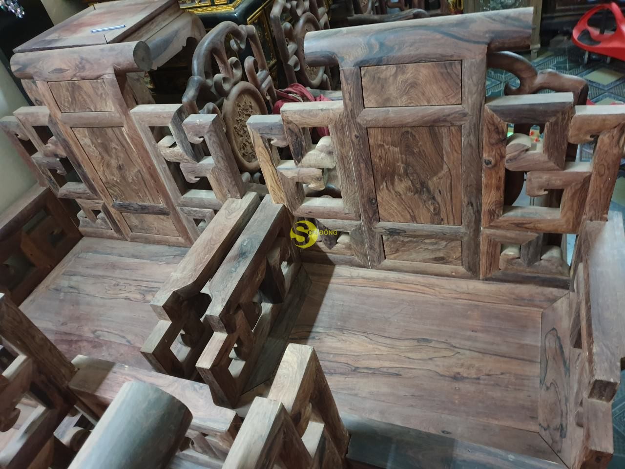 Bàn ghế gỗ cẩm lai xịn | mẫu sơn thuỷ 10 món chân 14 (Ảnh 6)