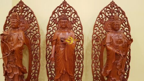 Tam thế phật gỗ hương cao 1m-TTP11 - Hình ảnh 10