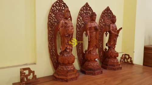 Tam thế phật gỗ hương cao 1m-TTP11 - Hình ảnh 4