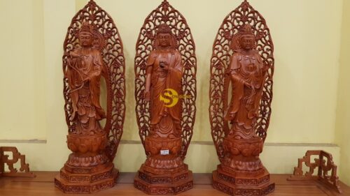Tam thế phật gỗ hương cao 1m-TTP11