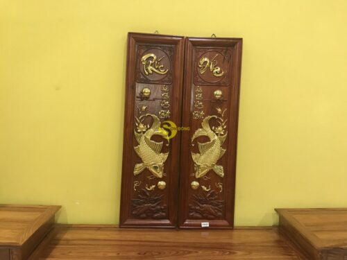 Tranh lý ngư vọng nguyệt dát vàng gỗ hương - T1410 - Hình ảnh 8