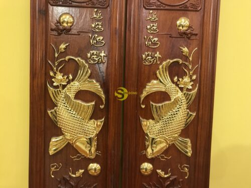 Tranh lý ngư vọng nguyệt dát vàng gỗ hương - T1410 - Hình ảnh 3
