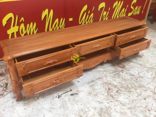 Tủ tivi gõ đỏ Louis cổ điển chân thấp 2,17m - TTV217A - Hình ảnh 8