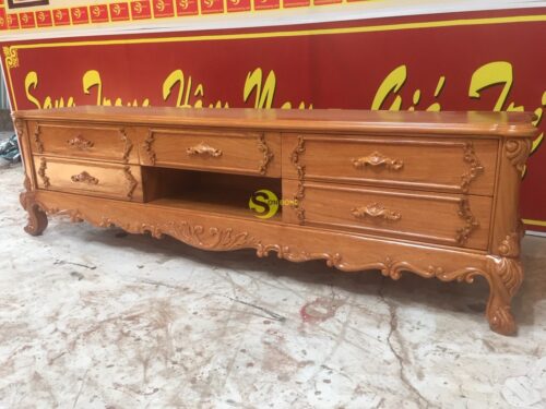 Tủ tivi gõ đỏ Louis cổ điển chân thấp 2,17m - TTV217A - Hình ảnh 5