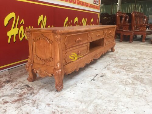 Tủ tivi gõ đỏ Louis cổ điển chân thấp 2,17m - TTV217A - Hình ảnh 4
