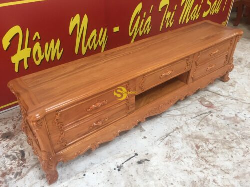 Tủ tivi gõ đỏ Louis cổ điển chân thấp 2,17m - TTV217A - Hình ảnh 3