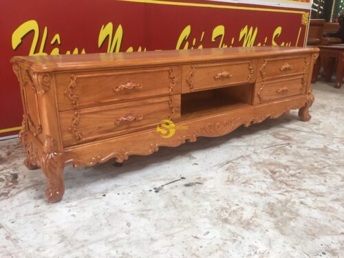 Tủ tivi gõ đỏ Louis cổ điển chân thấp 2,17m - TTV217A - Hình ảnh 2