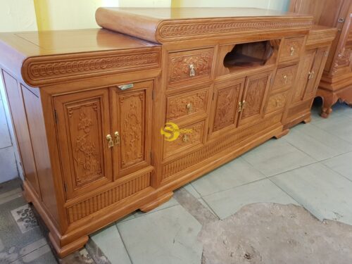 Tủ ti vi gỗ gõ đỏ tứ quý (cao giữa) 2m2-TTV313B - Hình ảnh 3