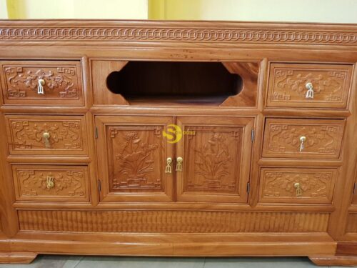 Tủ ti vi gỗ gõ đỏ tứ quý (cao giữa) 2m2-TTV313B - Hình ảnh 5