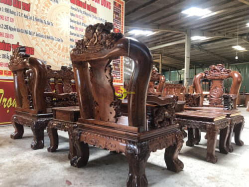 Bộ bàn ghế chạm lân nghê gỗ cẩm lai cẩn ốc tay 16 - 10 món - Hình ảnh 17