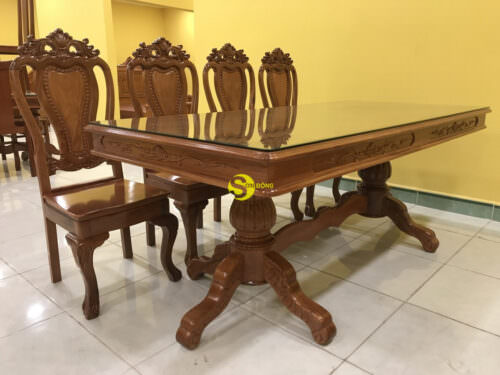 Bộ bàn ăn gỗ căm xe mặt gõ đỏ BBA1168V