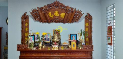Bộ cuốn thư mai điểu, câu đối phụng lân gỗ gõ đỏ