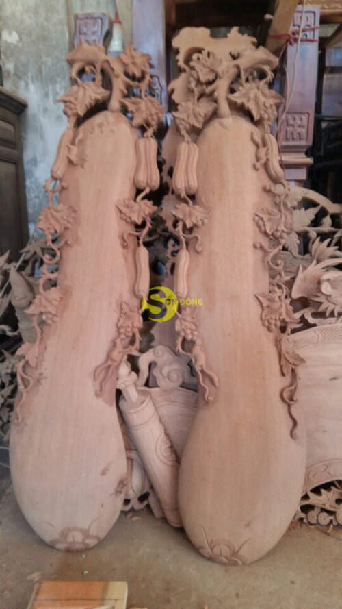 Cuốn thư câu đối quả bầu gỗ gõ đỏ - Hình ảnh 2