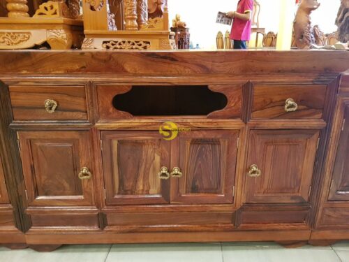 Tủ tivi gỗ cẩm lai 3 cục phong cách truyền thống - TTV09