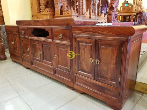 Tủ tivi gỗ cẩm lai 3 cục phong cách truyền thống - TTV09