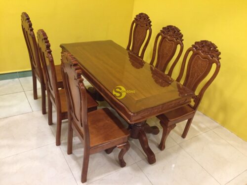 Bộ bàn ăn căm xe 6 ghế  hoa lá tây bàn vuông lượn - BBA1166L - Hình ảnh 13