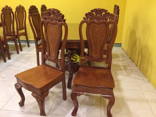 Bộ bàn ăn căm xe 6 ghế  hoa lá tây bàn vuông lượn - BBA1166L - Hình ảnh 12