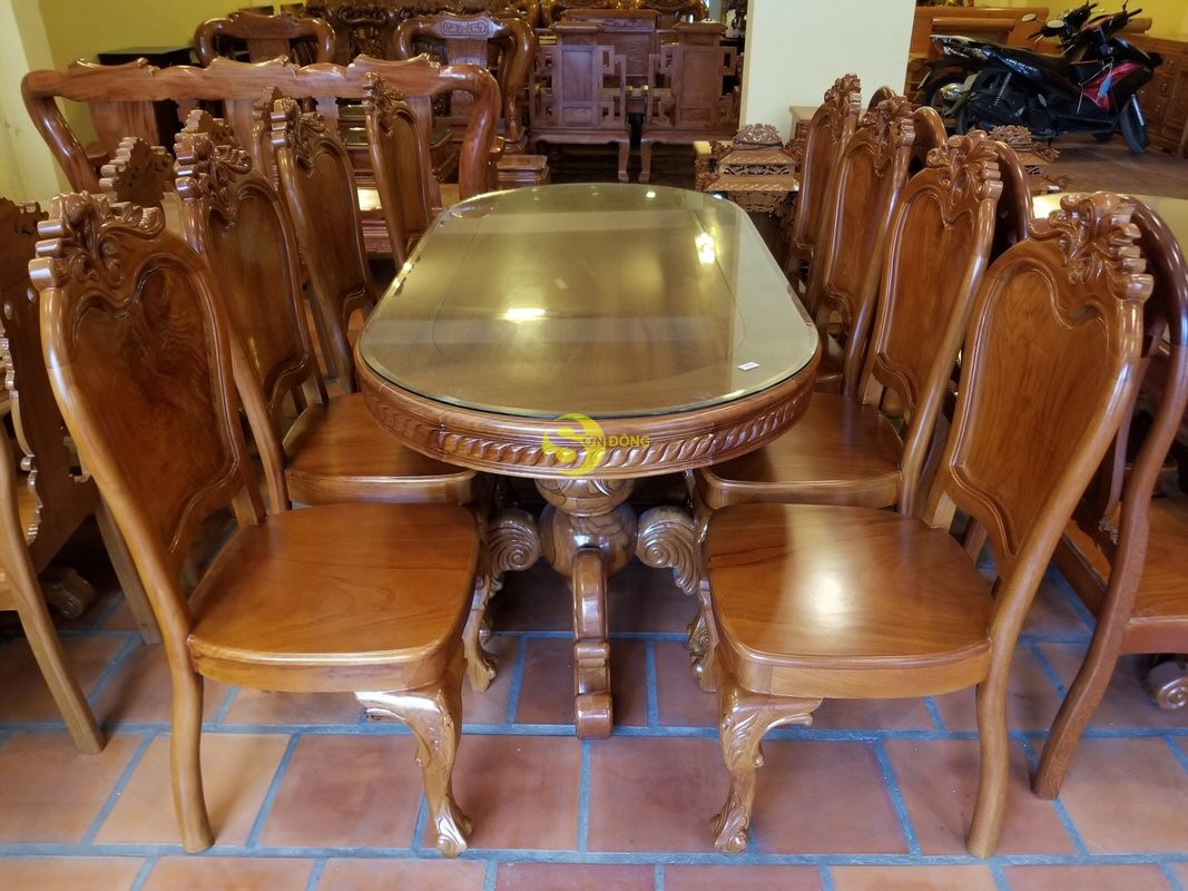 Bộ bàn ăn louis gỗ gõ đỏ 8 ghế ovan – BBA2238B (Ảnh 7)