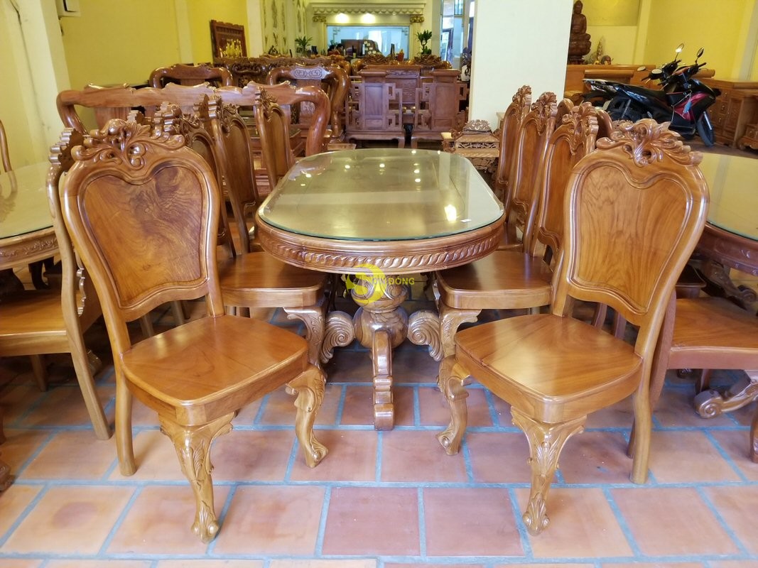 Bộ bàn ăn louis gỗ gõ đỏ 8 ghế ovan – BBA2238B (Ảnh 4)
