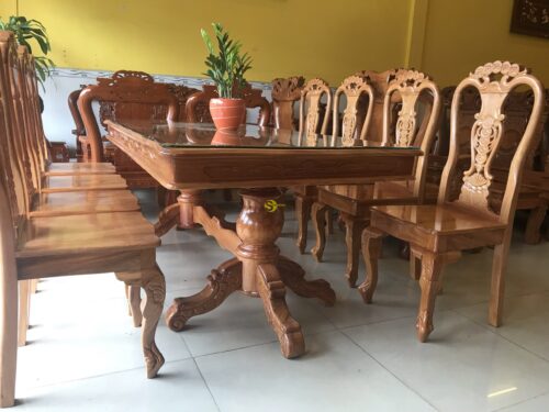 Bộ bàn ăn gõ đỏ 8 ghế đồng tiền - BBA2248L - Hình ảnh 2