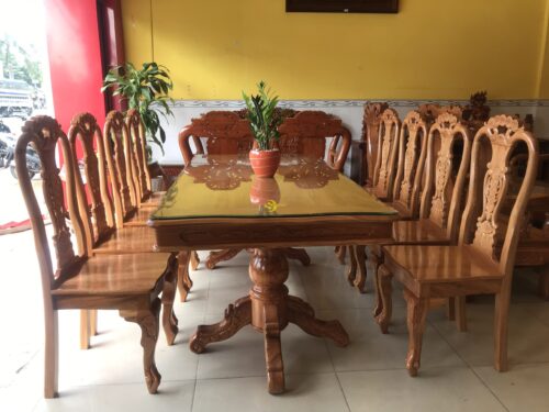 Bộ bàn ăn gõ đỏ 8 ghế đồng tiền - BBA2248L - Hình ảnh 5