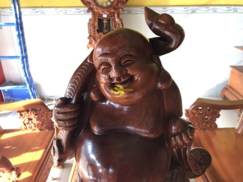 Di lạc gỗ hương đứng bao tiền lớn cao 70cm - DL32 - Hình ảnh 10