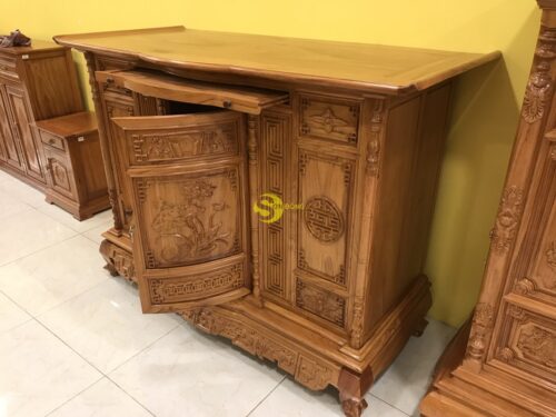 Tủ thờ gõ đỏ hoa sen lắp ráp 1,76m - SD283 - Hình ảnh 3