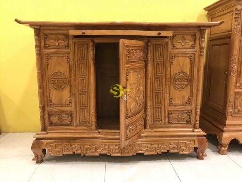 Tủ thờ gõ đỏ hoa sen lắp ráp 1,76m - SD283 - Hình ảnh 2