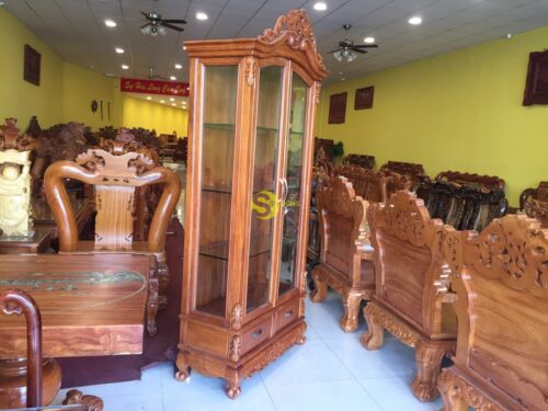 Tủ rượu hoa hồng gỗ gõ đỏ 1m - TR212 - Hình ảnh 8