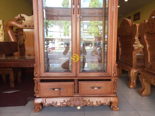 Tủ rượu hoa hồng gỗ gõ đỏ 1m - TR212 - Hình ảnh 11