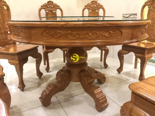 Bộ bàn ghế phòng ăn cổ điển chạm hoa hồng - BBA218