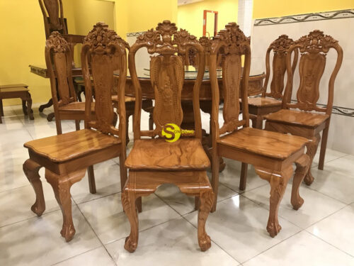 Bộ bàn ghế phòng ăn cổ điển chạm hoa hồng - BBA218