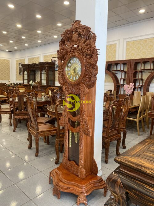 Đồng hồ tứ linh gỗ hương DH04 - Hình ảnh 9