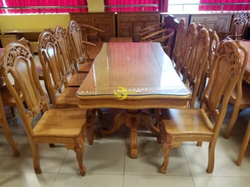 Bàn ăn gỗ gõ đỏ 8 ghế đầu bò vuông lượn - BBA2018L - Hình ảnh 11