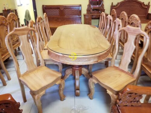Bộ bàn ăn 8 ghế đầu bỏ gõ đỏ ovan BBA2118B - Hình ảnh 2
