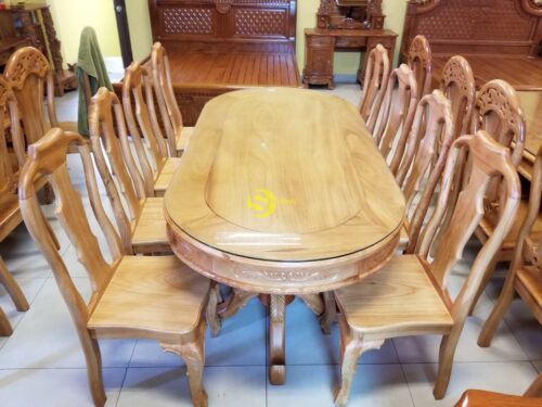 Bộ bàn ăn 8 ghế đầu bỏ gõ đỏ ovan BBA2118B - Hình ảnh 4