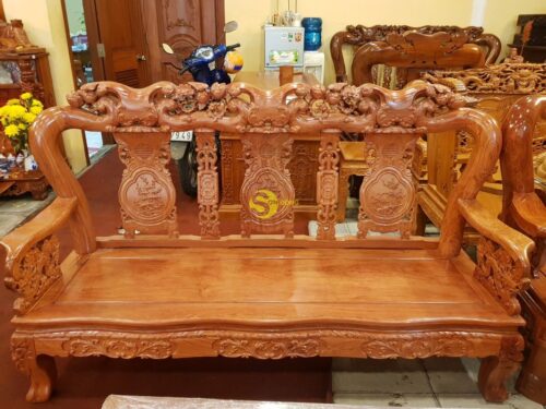 Bộ bàn ghế chạm đào gỗ hương đá tay 10 - BBG019 - Ảnh 2