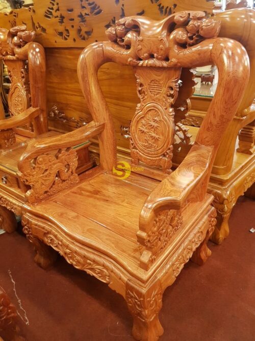 Bộ bàn ghế chạm đào gỗ hương đá tay 10 - BBG019 - Ảnh 5