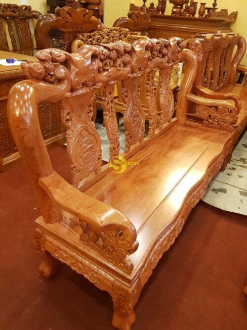 Bộ bàn ghế chạm đào gỗ hương đá tay 10 - BBG019 - Ảnh 6