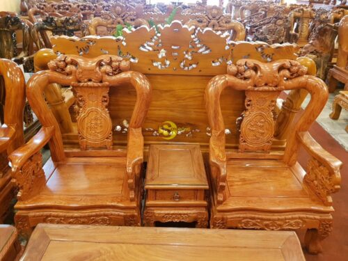 Bộ bàn ghế chạm đào gỗ hương đá tay 10 - BBG019 - Ảnh 9
