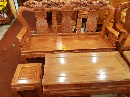 Bộ bàn ghế chạm đào gỗ hương đá tay 10 - BBG019 - Ảnh 10