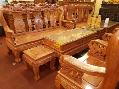 Bộ bàn ghế chạm đào gỗ hương đá tay 10 - BBG019 - Ảnh 12