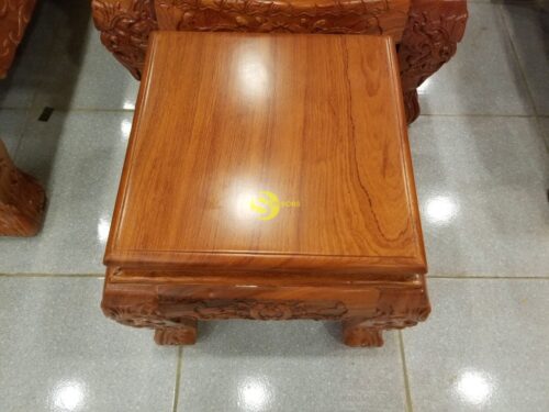 Bộ bàn ghế gỗ hương đá chạm đào tay rồng, mặt liền 6 món BBG049 - Hình ảnh 14