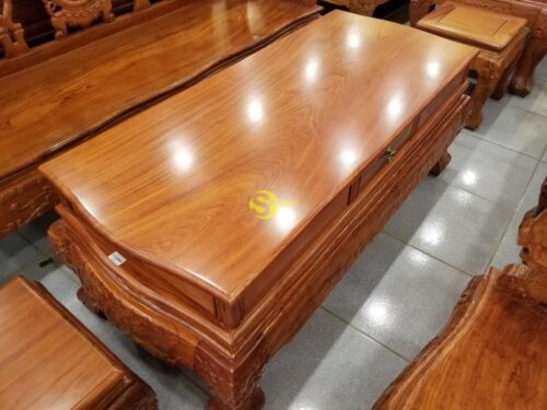 Bộ bàn ghế gỗ hương đá chạm đào tay rồng, mặt liền 6 món BBG049 - Hình ảnh 10