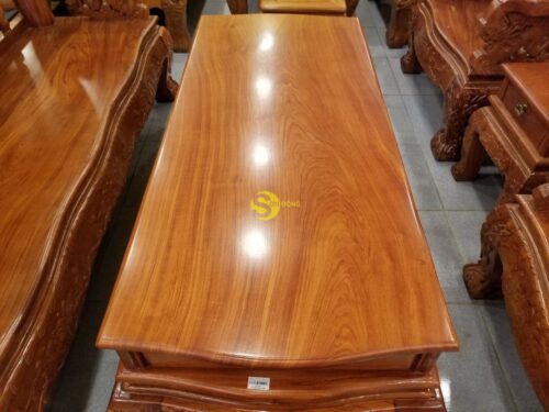 Bộ bàn ghế gỗ hương đá chạm đào tay rồng, mặt liền 6 món BBG049 - Hình ảnh 3