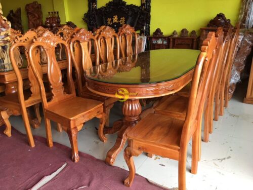 Bộ Bàn Ăn Căm Xe Mặt Gõ 8 Ghế giọt Nước Bàn Ovan - BBA1208B - Hình ảnh 4