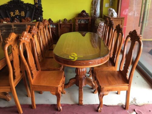 Bộ Bàn Ăn Căm Xe Mặt Gõ 8 Ghế giọt Nước Bàn Ovan - BBA1208B - Hình ảnh 9