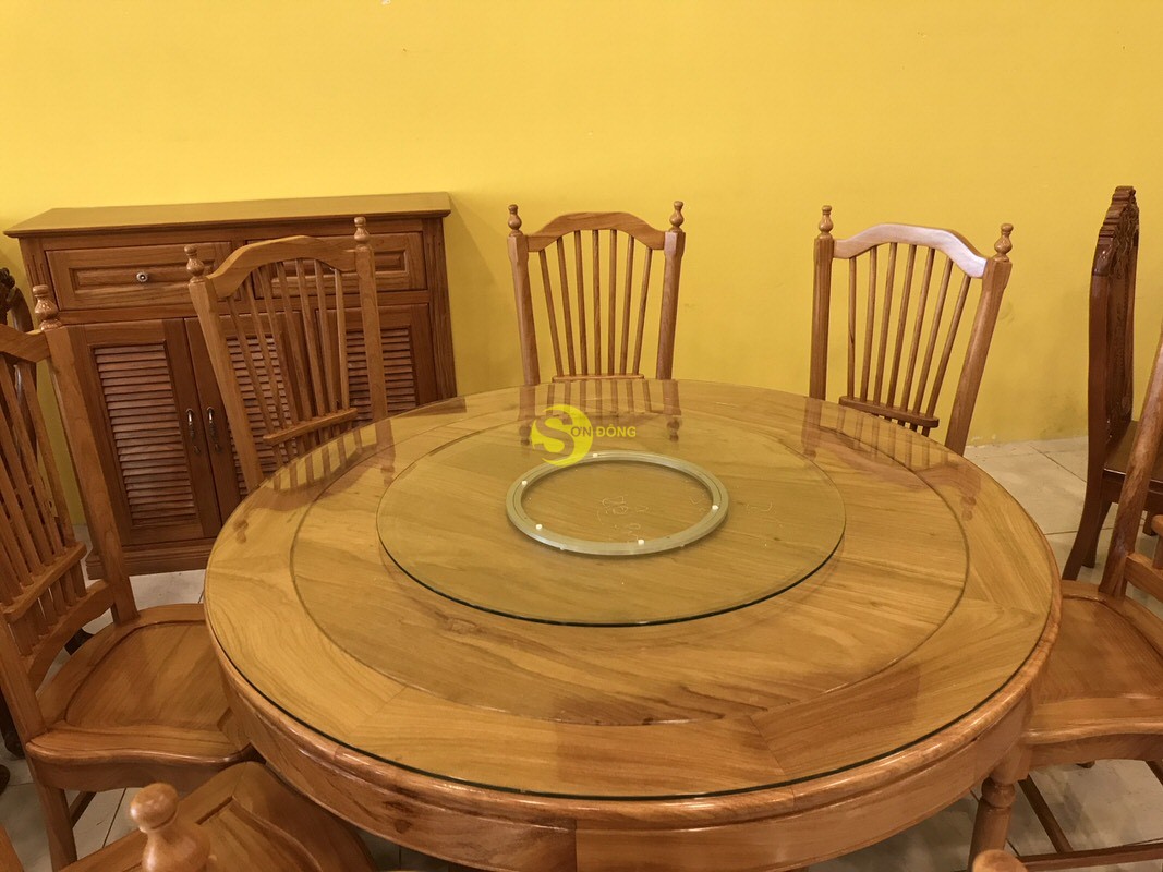 Bộ bàn ăn gõ đỏ 8 ghế hoàng gia hiện đại bàn tròn – BBA2278T (Ảnh 2)